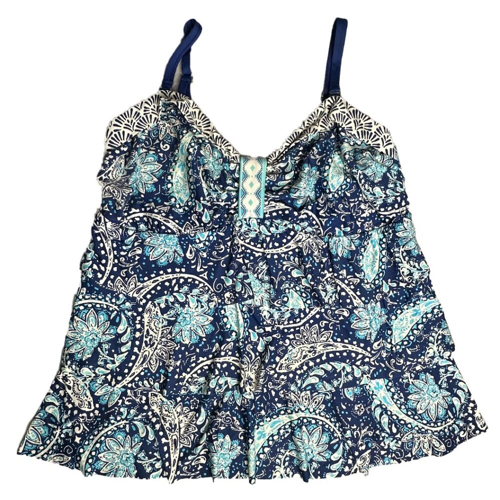 24th & Ocean Blue Floral Swim Top | Plus Size 20W | Adjustable Straps